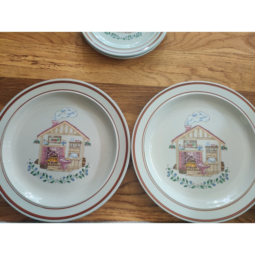 Century Stoneware Dinner Plates Set of 2 Cottage Home Fireplace Blueberry Rim